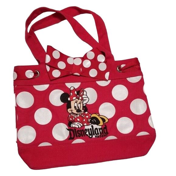Disneyland Resort Minnie Mouse Small Tote Bag Purse Red with White Polka Dots - Picture 1 of 9